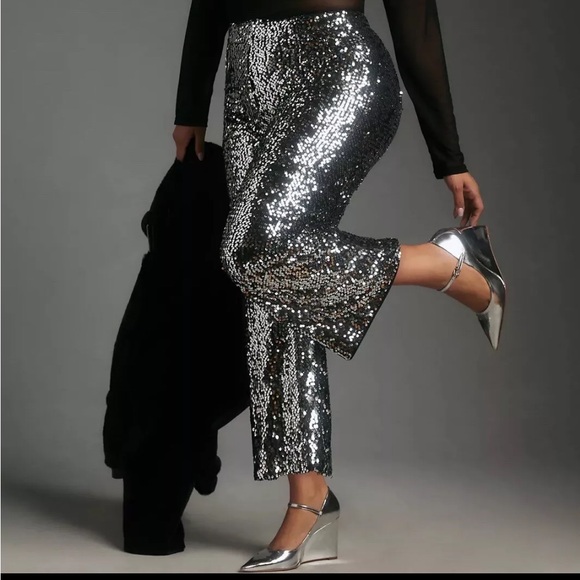 Anthropologie size 32 Maeve Collette black sequin wide leg cropped pants - Picture 3 of 9